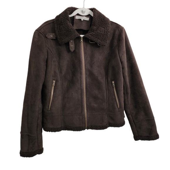 Gerard Darel Jackets & Blazers - Gerard Darel Jacket Medium Brown Faux Leather Fur Lined Full Zip Pocket Size 42